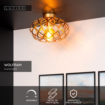 Lucide WOLFRAM - Plafonnier - Ø 30 cm - 1xE27 - Or Mat / Laiton